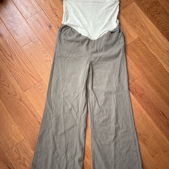 Pinkblush Pants - Pinkblush Cream and Tan Wide Leg Maternity Pants